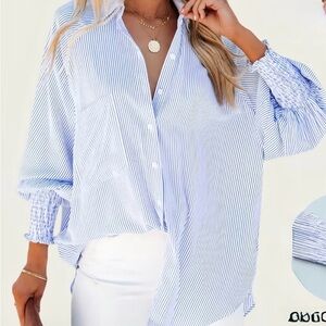 As vivid Striped boyfriendShirt in Blue and White. Never been worn.